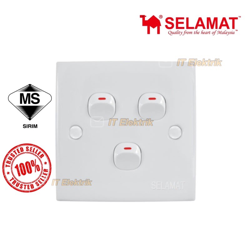 Suis 3 Gang 1 Way Switch Selamat 3 G 1 W Switch Flush Switch 2k 103 10a X 250v Selamat 8447