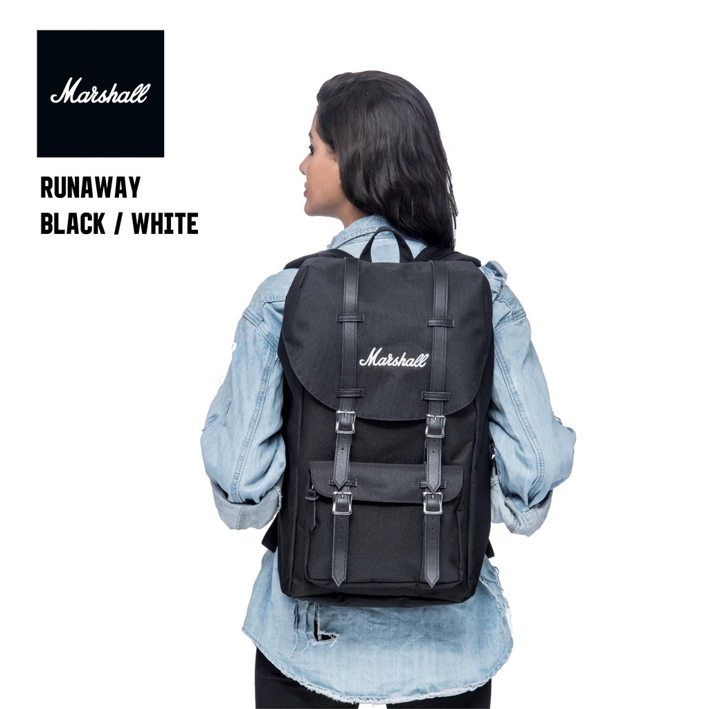 Marshall Runaway Backpack Water Resistant - Black & White | Shopee Malaysia