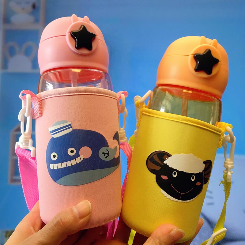 480ml Drinking Straw Shoulder Strap Water Bottle Case for Kids Bottle ...