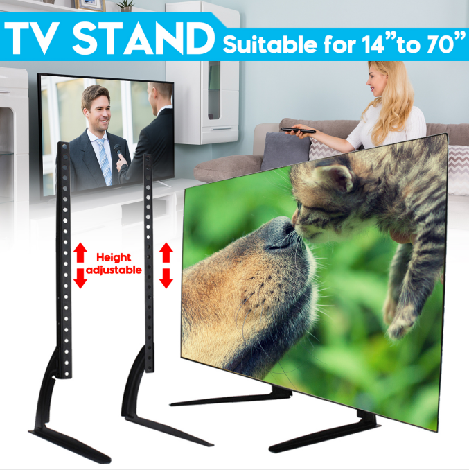 2 Size】Black TV Stand Top Table Hold 14”to 70 TVs Holding Weigh Up to