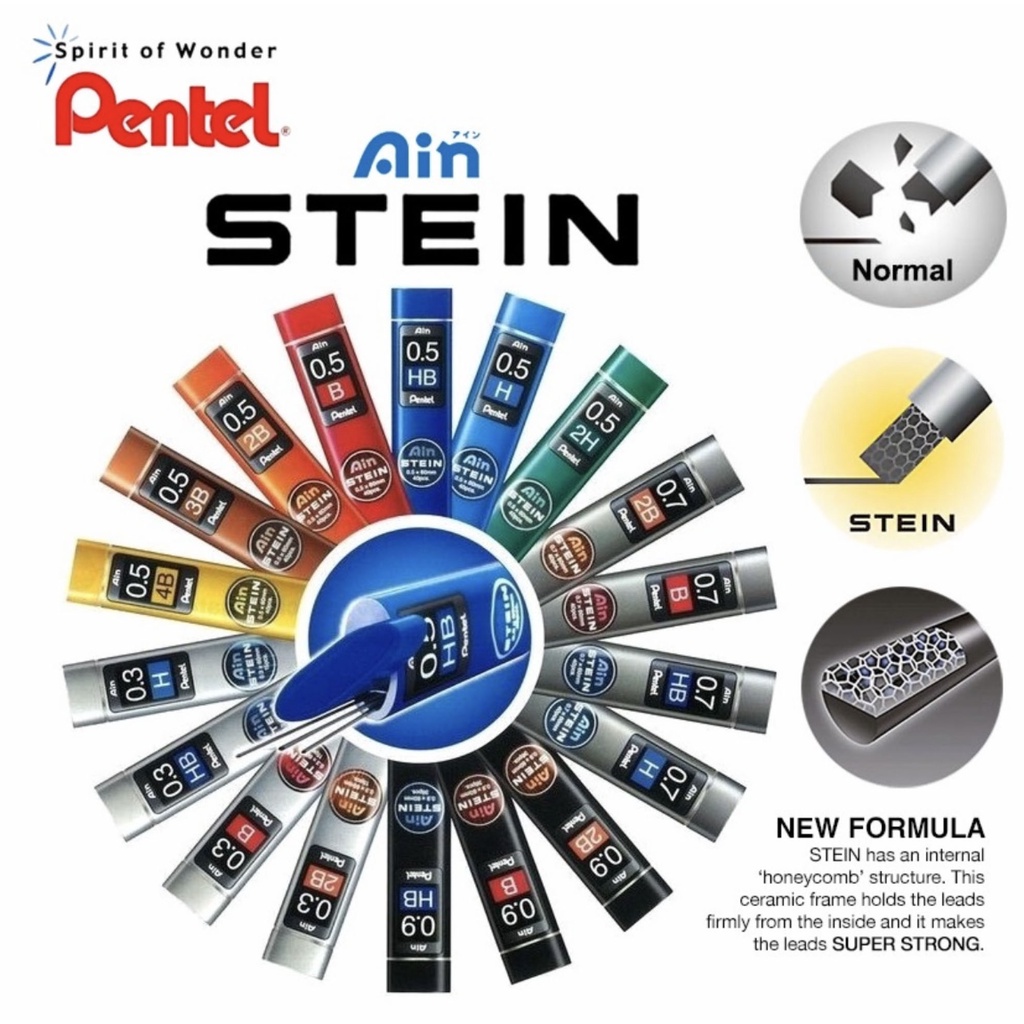 PENTEL AIN STEIN Mechanical Pencil Lead HB/2B/3B/4B- 0.3/0.5/0.7/0.9mm ...