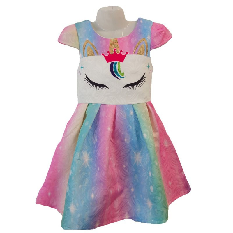  Kids Girls Long Sleeve Unicorn Dress Cartoon Pony