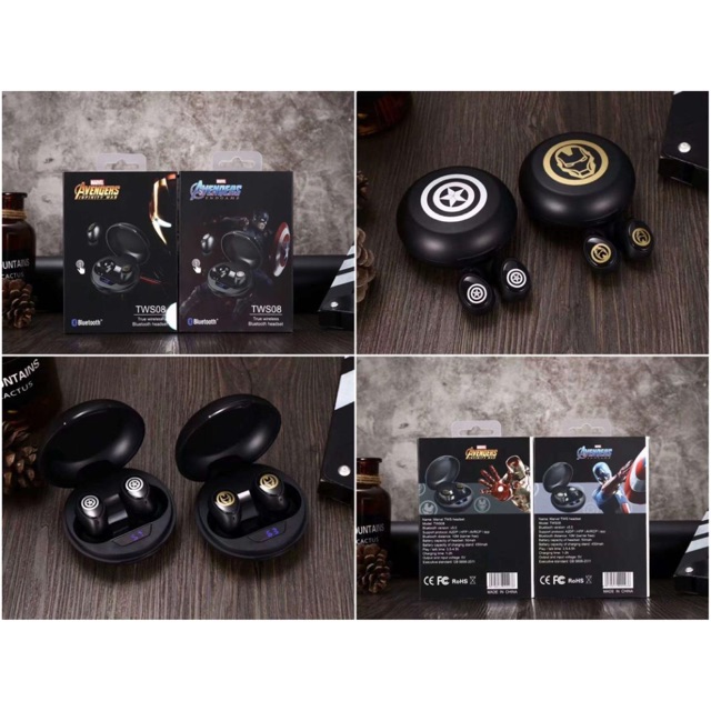 Ready Stock NEW ARRIVAL MARVEL AVEGERS BLUETOOTH TRUE WIRELESS TWS08 CAPTAIN AMERICA IRON MAN 8006018