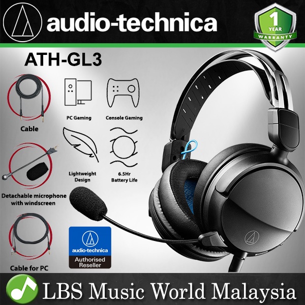 Audio Technica ATHGL3 Closed Back Over Ear Gaming Headset Headphone