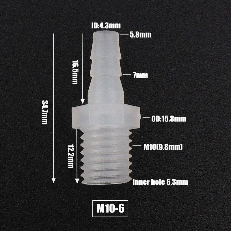 10Pcs/Lot 412mm To M10 M12 Thread Plastic Barbed Connector Aquarium