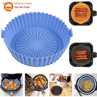 Round Air Fryer Silicone Liners Pot Airfryer Accessories | Caroeas 21.5 x 21.5 x 8 cm / Blue