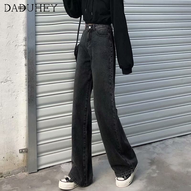 White Wide-Leg Jeans Women's High-Waist Mopping Pants [Free Belt ...