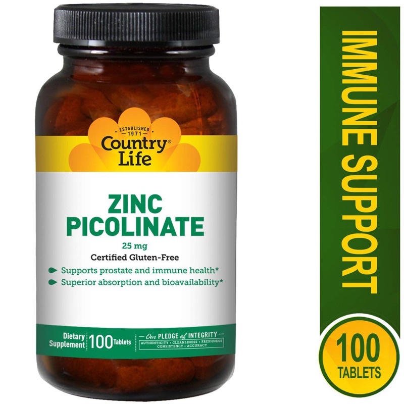 Zinc Picolinate 25mg 100 Tablets [Country Life] VEGE Capsules, Halal