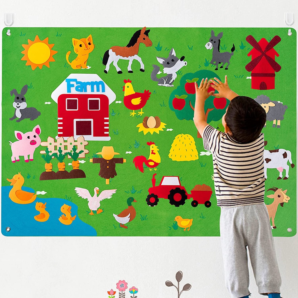 DIY Felt Board Toys Toddler Montessori Story Board Farm Animals Cartoon