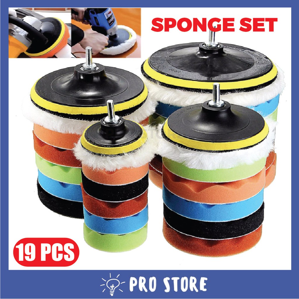 PROSTORE 19pcs Sponge Set Car Polishing 4 Inch 100mm Polish Pad M10 ...