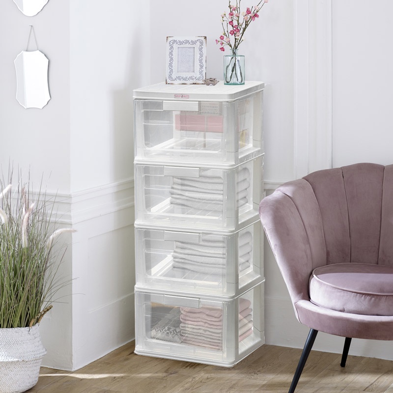 HomePro STACKO Plastic Drawer 4 Tier MAX(M) W40xD46xH104 Cm Clear ...