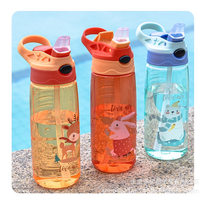 Simple Plastic Cartoon Water Bottle Star Straw Leak-proof Transparent ...