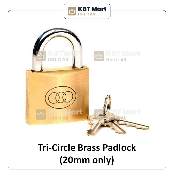 Tri Circle Brass Padlock Door Lock 20mm Heavy Duty Mangga Kunci Pintu