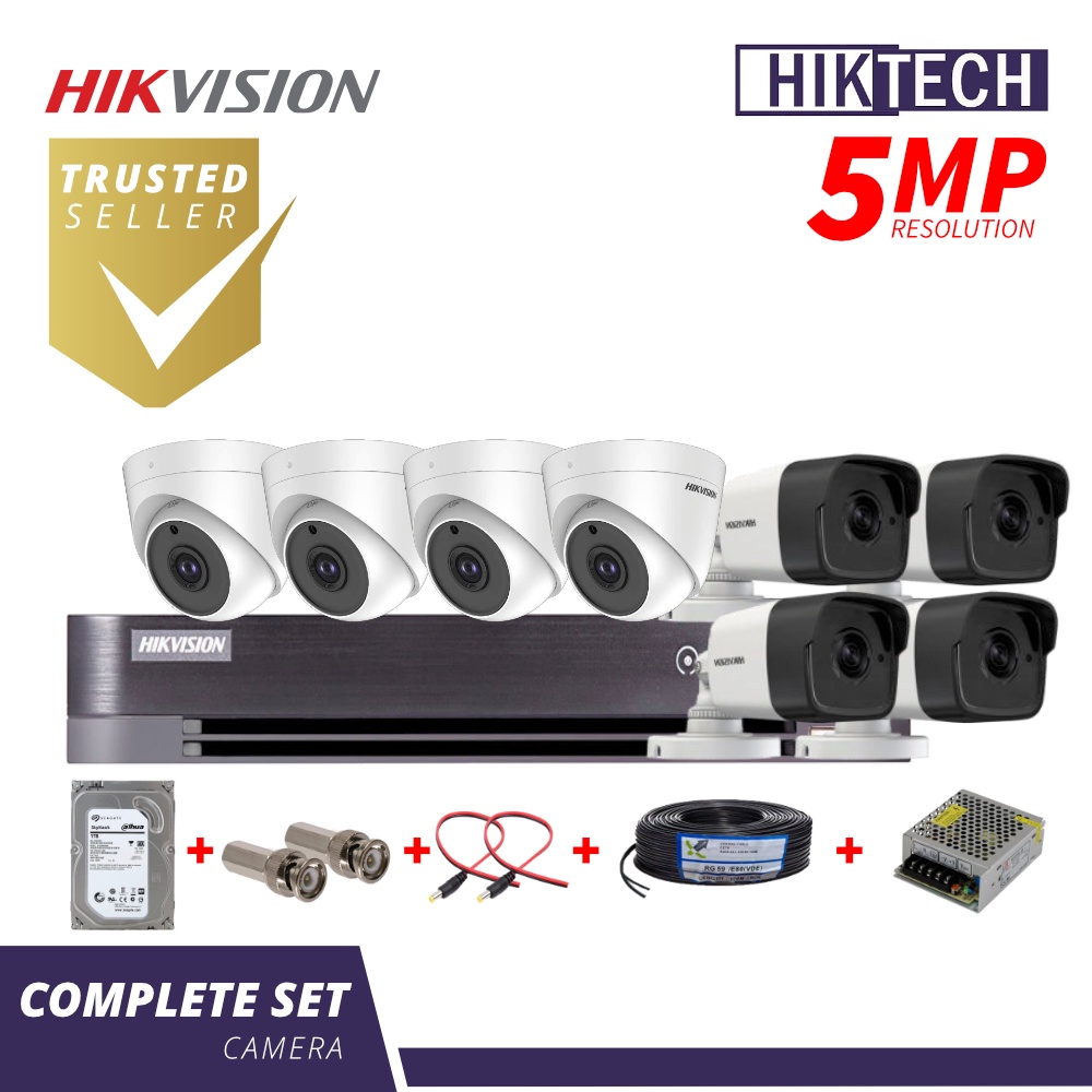 Hikvision 5MP 8CH Complete Set CCTV DVR + Camera + Hard Disk + Cable