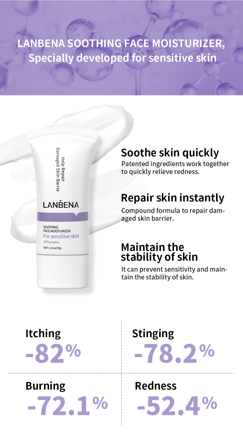 LANBENA Soothing Face Moisturizer Repair Cream Relieves Redness