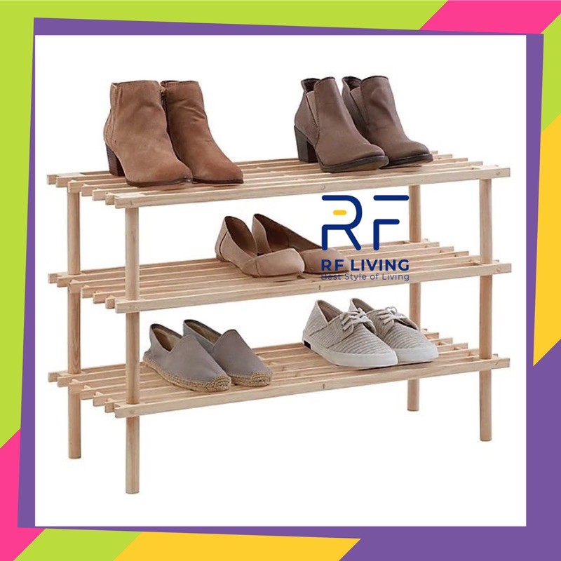 Rf Living 3 Tier Wooden Shoe Rack Storage Rak Kasut Kayu Shopee Malaysia