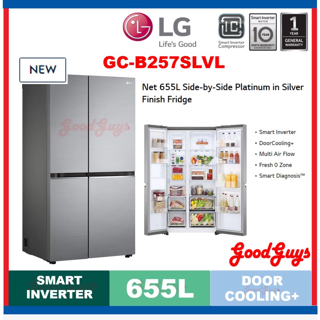 LG GCB257SLVL 655L SidebySide Platinum In Silver Finish Fridge Smart