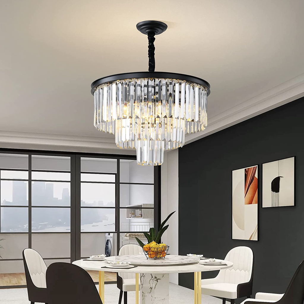 Elegant Modern Black Crystal Chandelier Pendant Light Ceiling Light ...