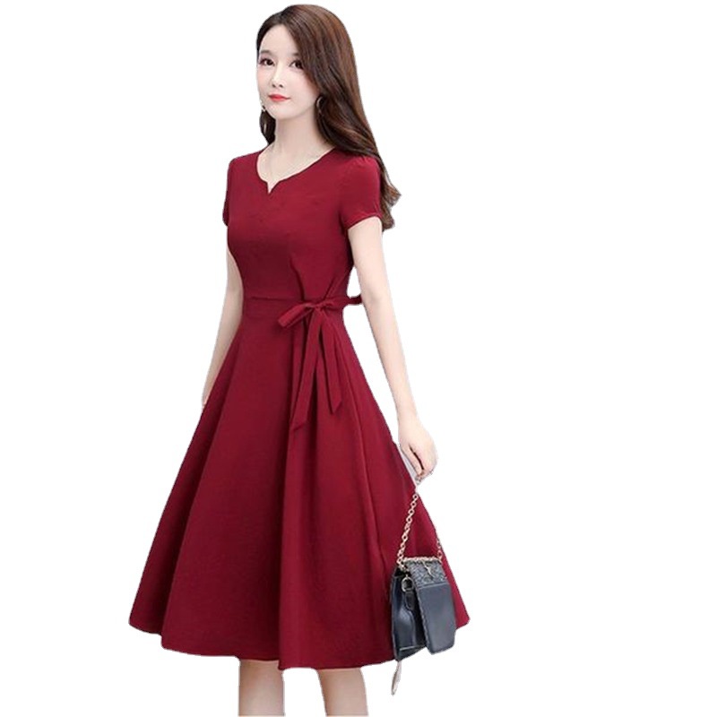 Korean Style Short Sleeve Summer Dress Plus Size Women Ladies Ribbon ...