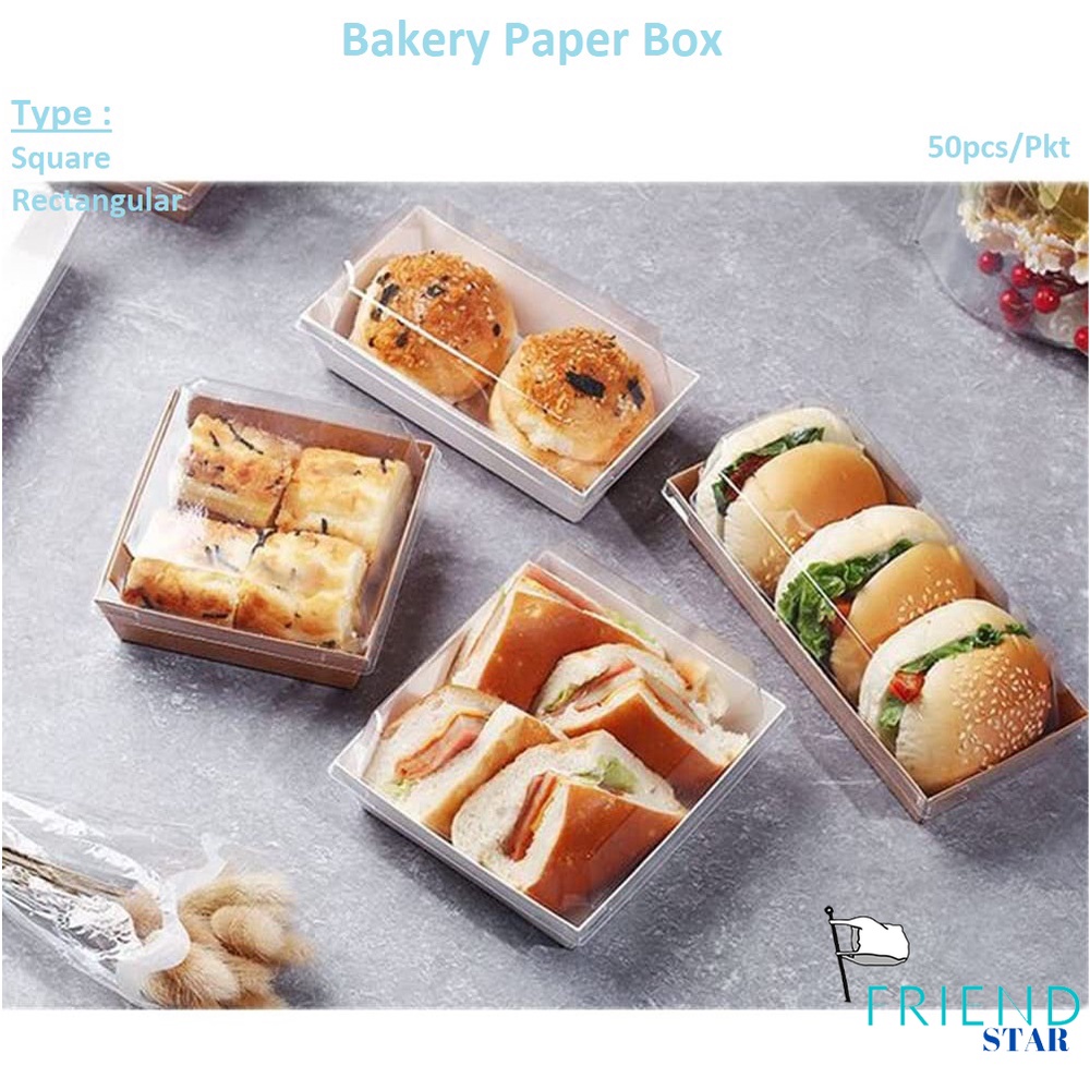 Kotak Kek [50pcs] Bakery Paper Box / @Square Rectangular Box@ / Donut ...