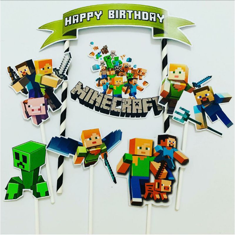 HIJAU Mine craft Green Ribbon Birthday Cake Topper / Birthday Cake ...