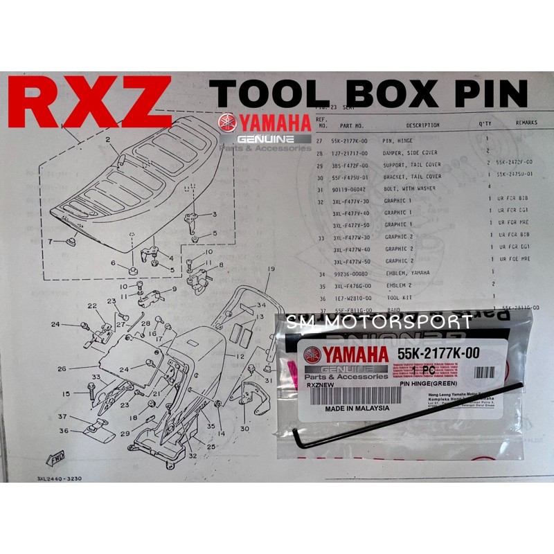 RXZ TOOL BOX PIN HINGE GREEN YAMAHA ORIGINAL HLY | Shopee Malaysia