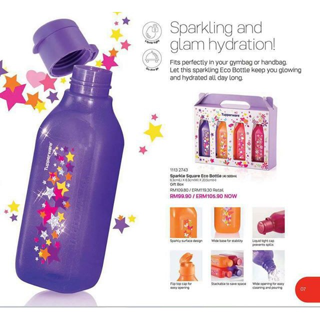 Tupperware Sparkle Square Purple Shining Colourful STARD 500ml botol
