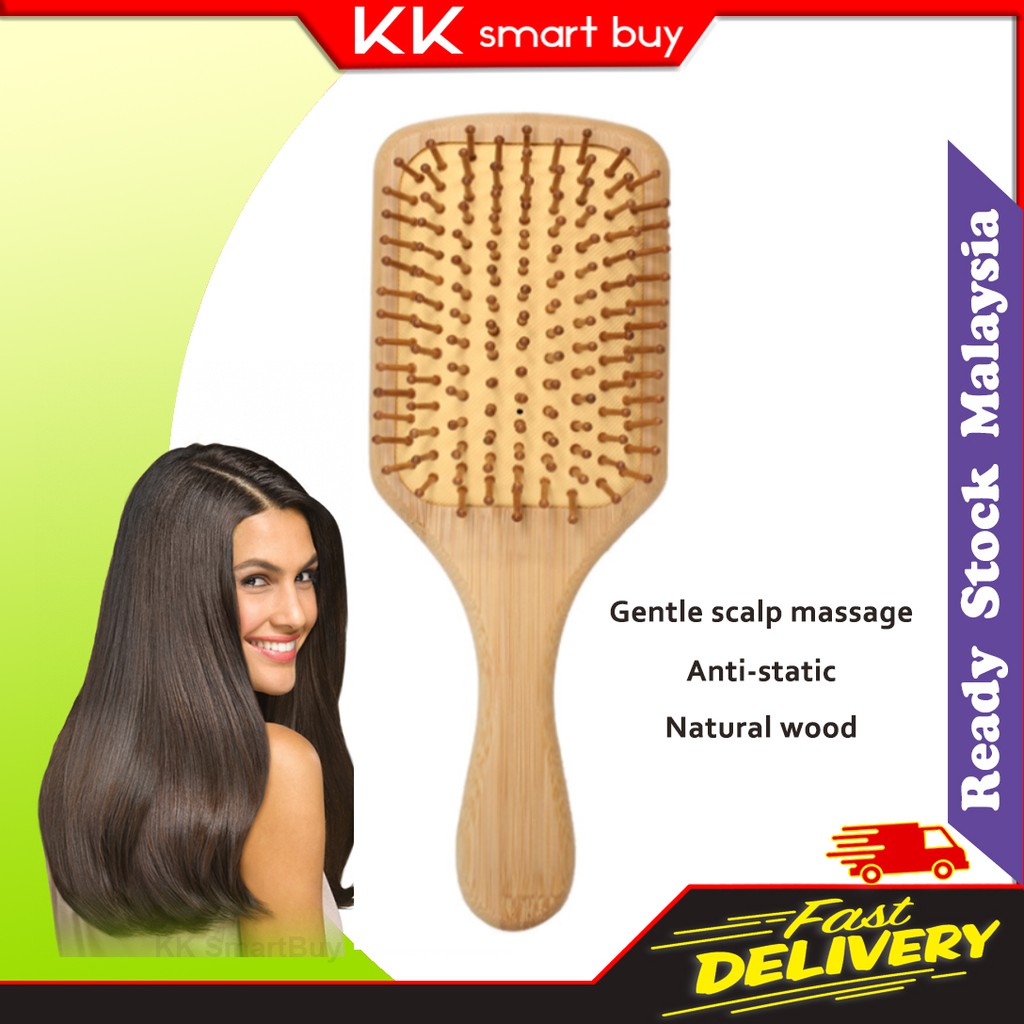 Healthy Large Hair Comb Massage Scalp Wooden Wood Natural rectangular ...
