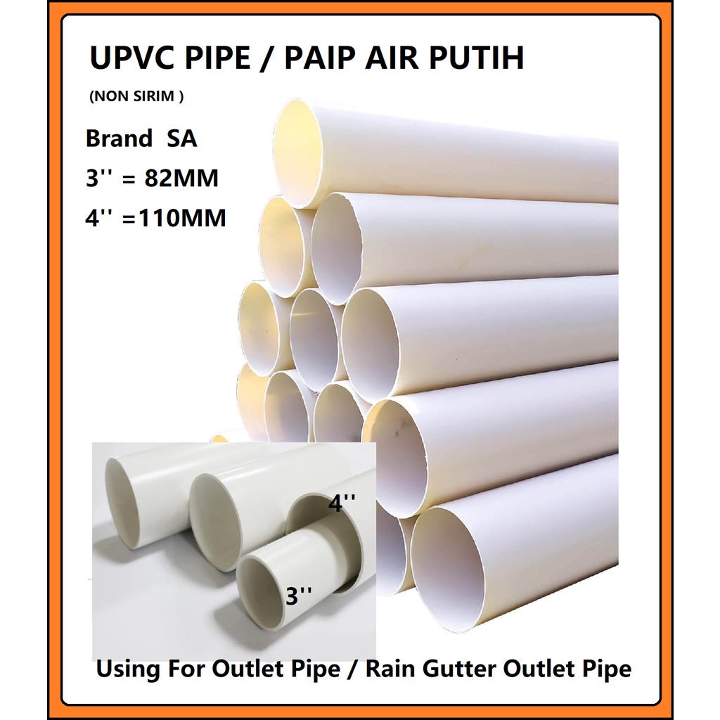 YLK【1Kaki/1Ft】 3'' / 4'' UPVC Hydroponic Pipe / Pipe Putih 82mm, 110mm ...