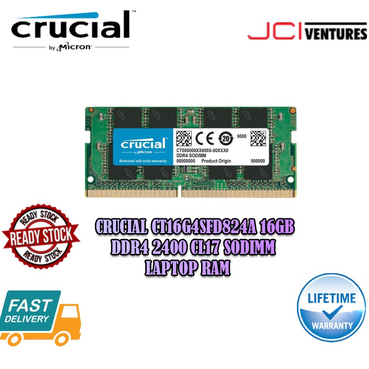 thumbnail image 2 of Crucial 16GB DDR4 PC4-19200 SODIMM Factory Sealed Laptop Memory RAM CT16G4S24AM 2 of 3