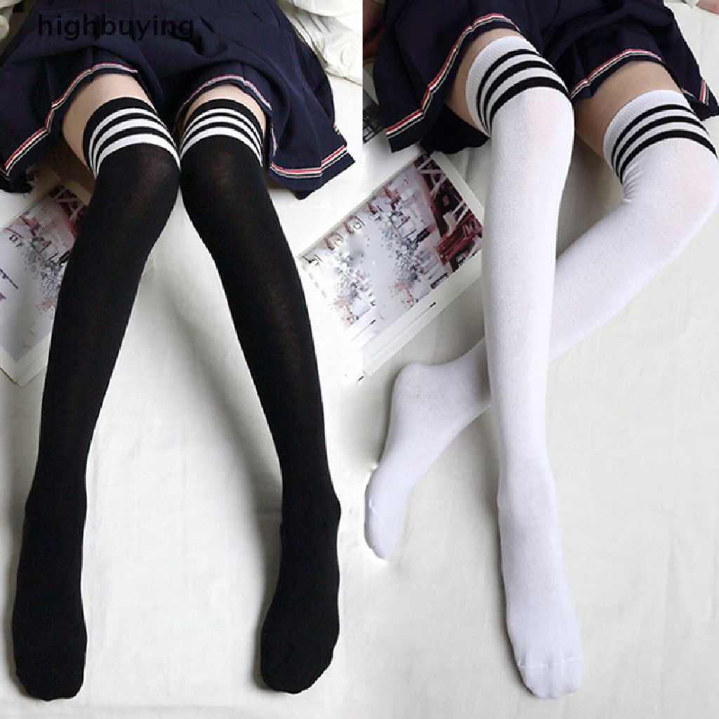 HBMY Sexy Black White Striped Long Socks Women Over Knee Thigh High ...