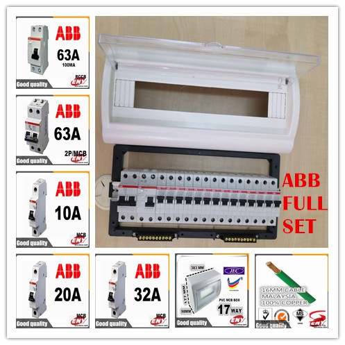 17 Way Distribution Box DB ABB Full Set Single Phase 63a RCCB 0.1ma C/W ...