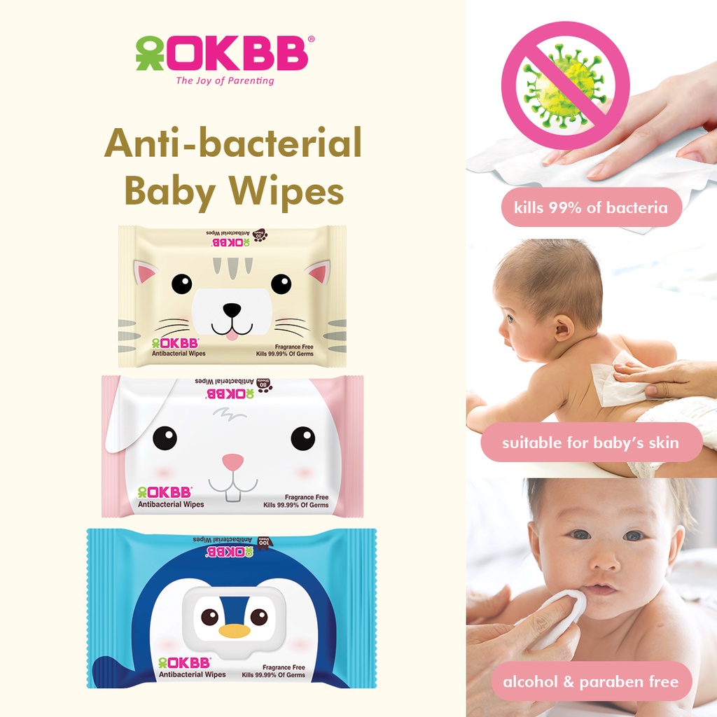OKBB Baby Wipes 2 x 30's Anti Bacteria Fragrance Free BW60A | Shopee ...