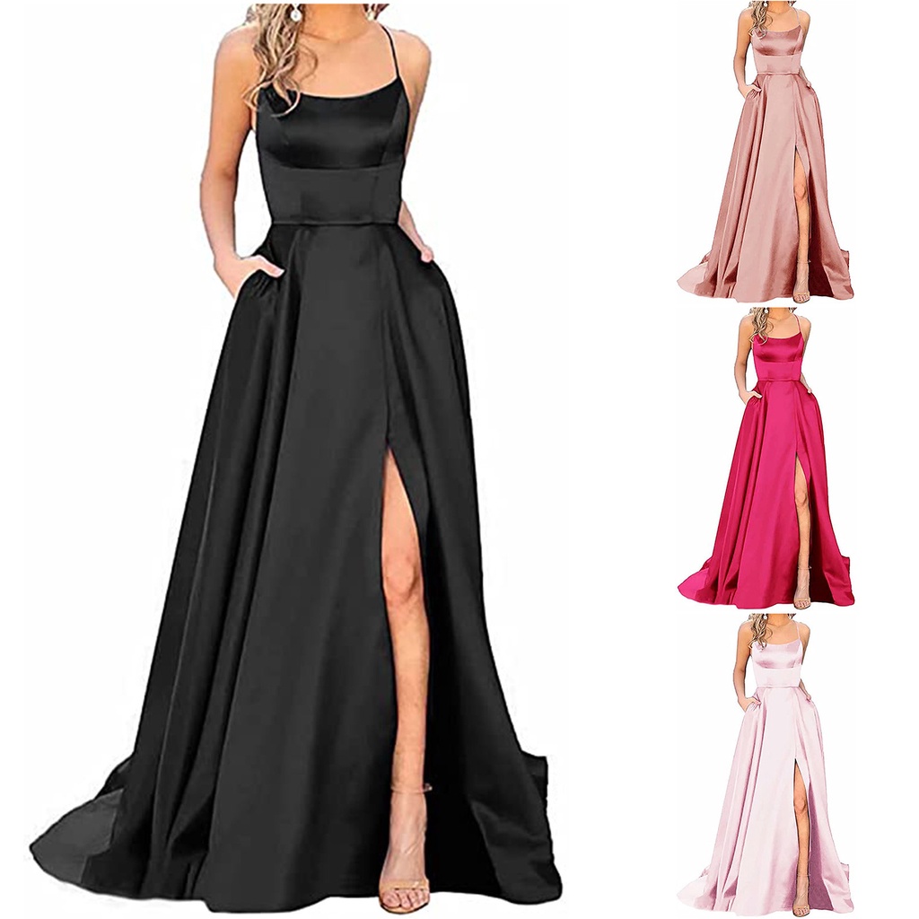 Women's Long Ball Dresses Elegant Halterneck Backless Long Dresses A ...