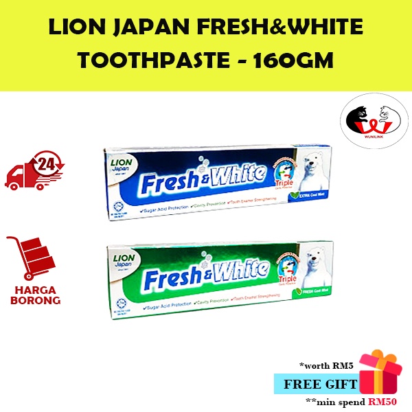 Lion Japan Fresh & White Triple Cavity Protection 160 g ( Extra Cool ...