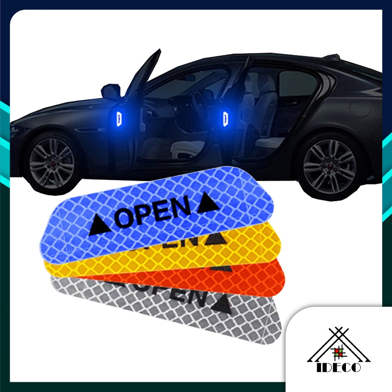 4PCS Universal Car Door Open Reflective Tape Safety Warning Decals - 90x25mm