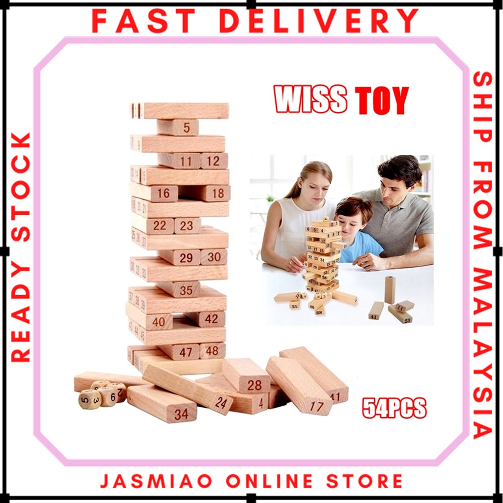 WISS TOY 54 PIECES NUMBER WOODEN TOWER STACKING GAME | BLOCK JENGA MAINAN  NOMBOR BLOK KAYU | Shopee Malaysia