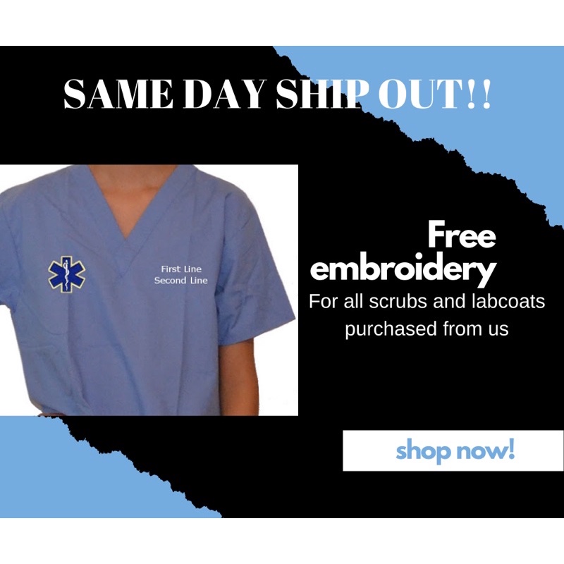 ADD ON NAME AND DEPARTMENT EMBROIDERY ON LAB COATS AND SCRUB SUITS (𝑷𝑳𝑺