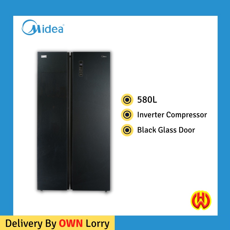 Midea 580L Side By Side Refrigerator Inverter Compressor Black Glass