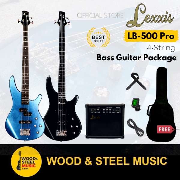 Lexxis LB500 Pro 4String Bass Guitar Package / Starter Pack with Free