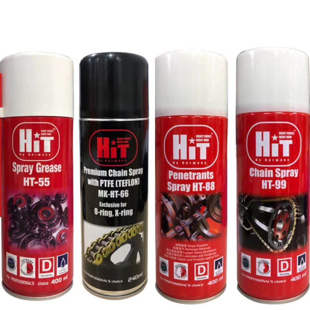 (HIT 55) SPRAY GREASE , (HIT 66)PREMIUM CHAIN SPRAY WITH PTFE - TEFLON ...