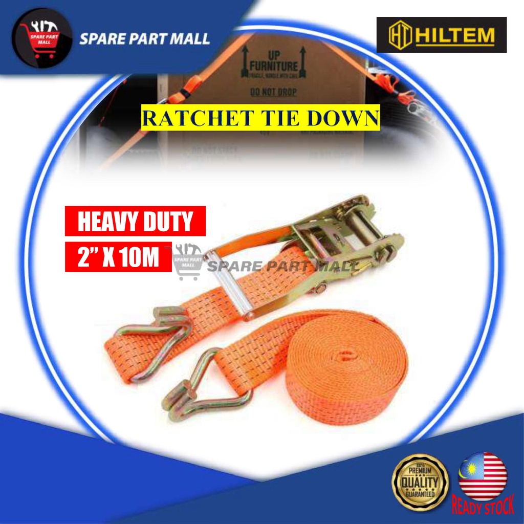 HILTEM RATCHET TIE DOWN 2” X 10M HEAVY DUTY DOUBLE HOOK LASHING STRAP ...