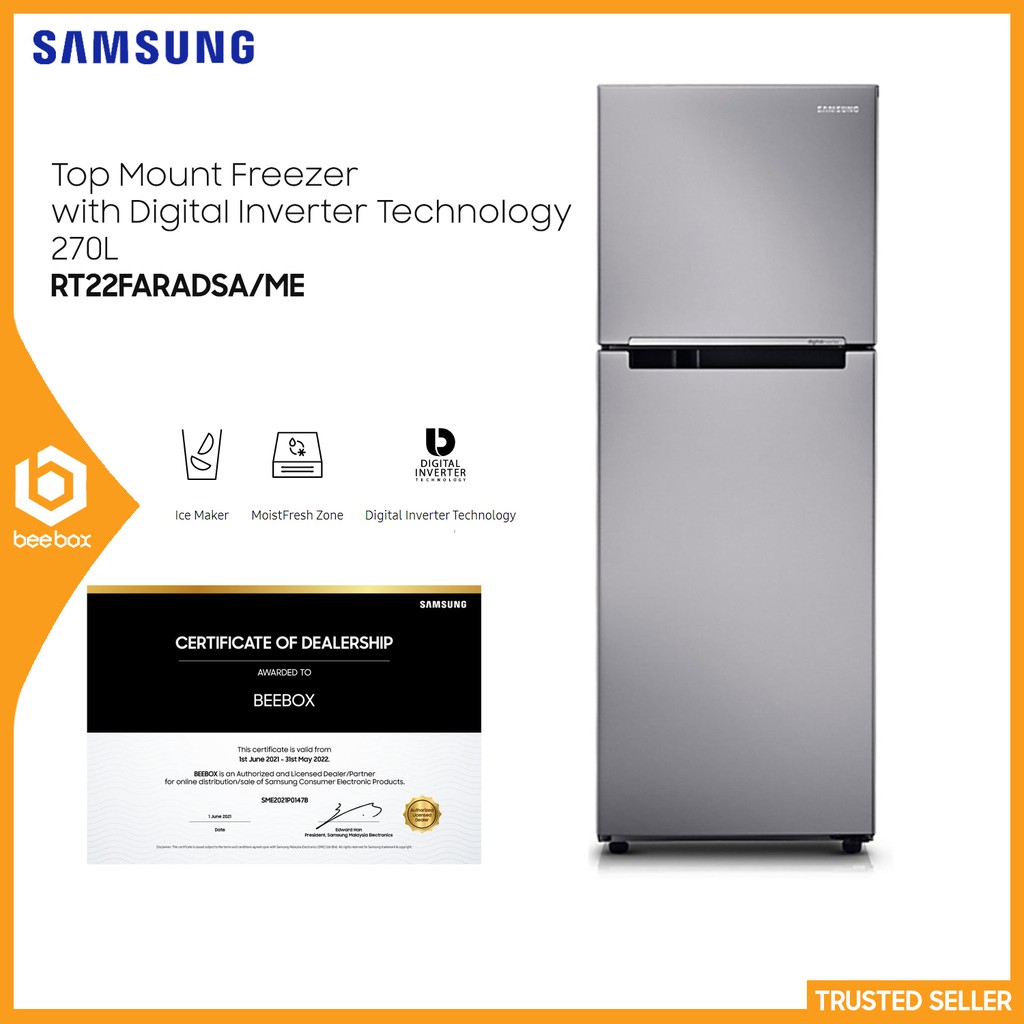 Samsung RT22FARADSA/ME 2 Door Top Mount Freezer with Digital Inverter