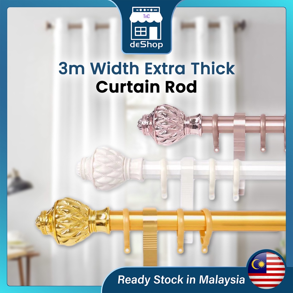 【DeShop】3m Width Extra Thick Curtain Rod 1 For 2 Uses Eyelet/Hook Roman ...