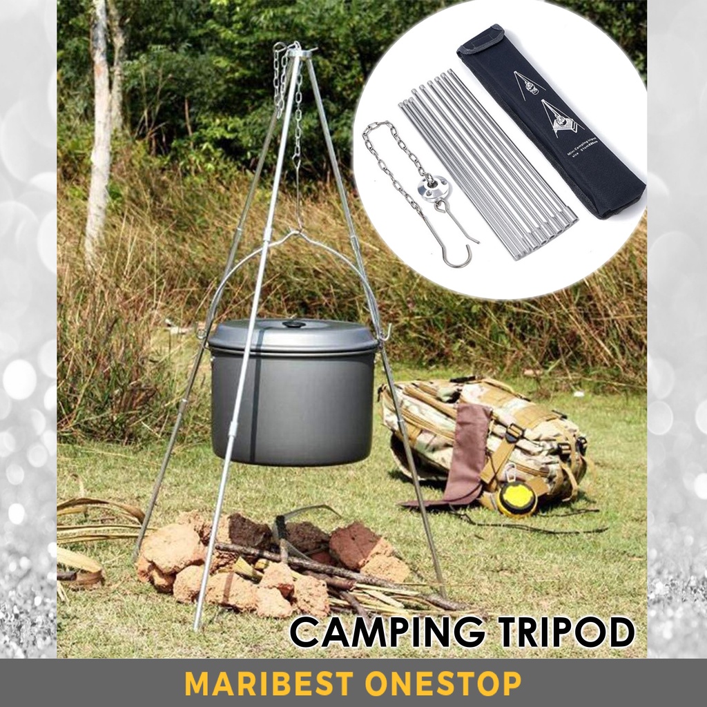 ALUMINIUM CAMPING TRIPOD Fire Hanging Pot Outdoor Campfire Cookware