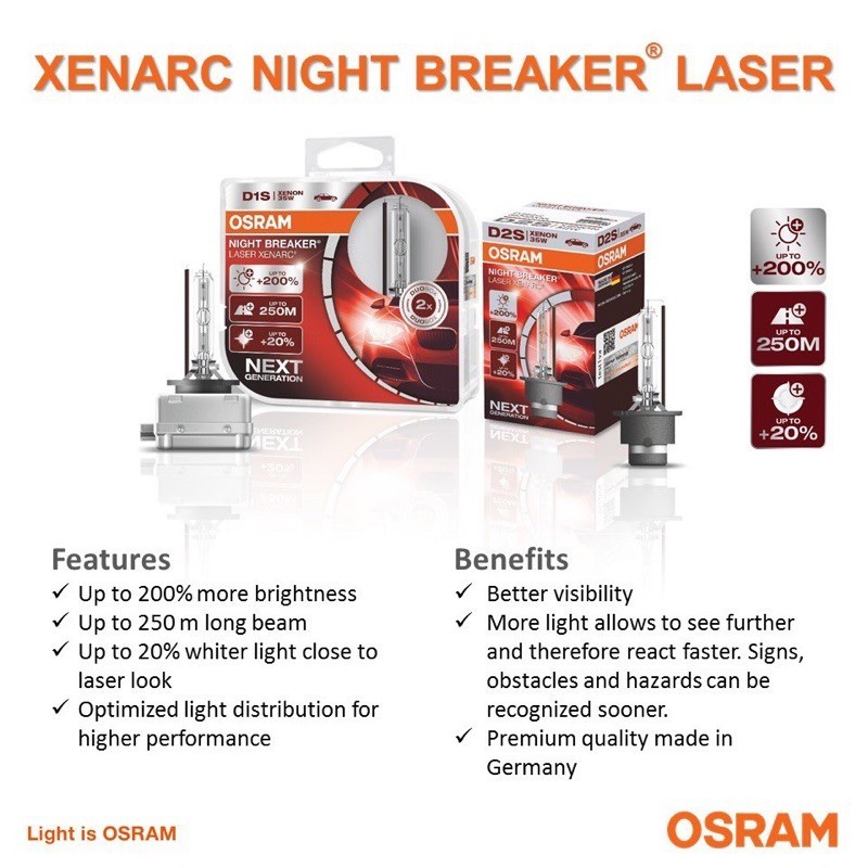 D2S 66240XNL Osram Night Breaker Xenon Bulb 