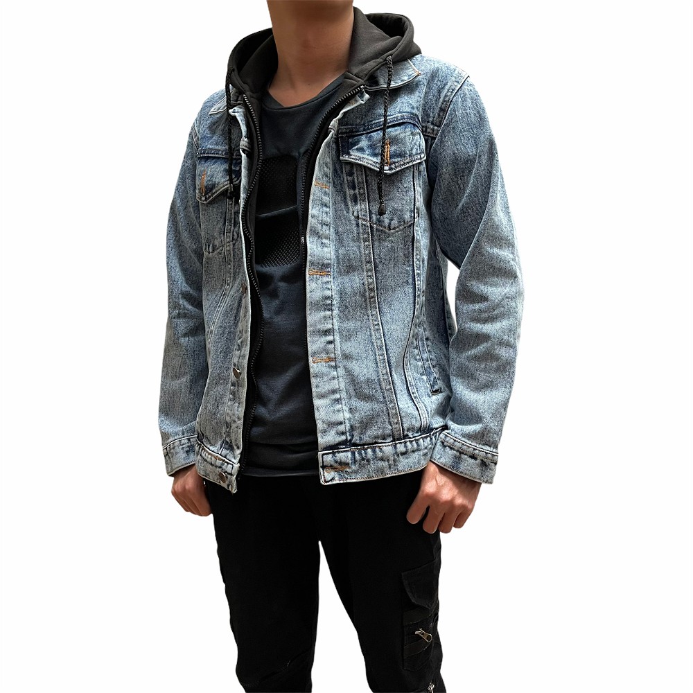 Ariel Hoodie Men s Jean Jacket Black Acid Wash Shopee Malaysia