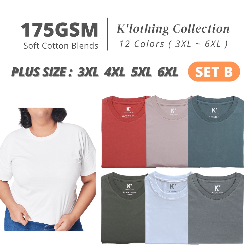 [Plus Saiz 3XL-8XL] SET B | K' series Soft Cotton Plain T shirt Lelaki ...