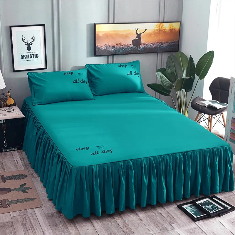3 in 1 Bed Skirts Set Elastic Twin Queen King Size Bedsheet with Skirt, Dust Ruffle, Easy Fit
