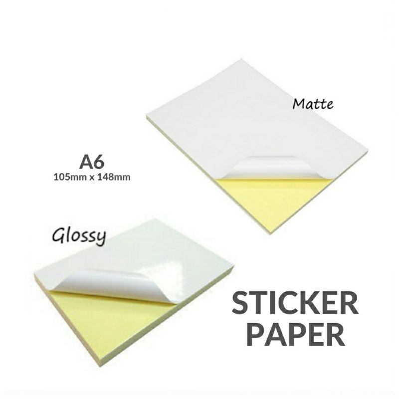 A6 STICKER PAPER 50 / 100 SHEETS / SIMILI/MATTE & GLOSSY/MIRRORKOTE /  MULTIPURPOSE /Air WAYBILL / Kertas Pelekat